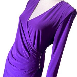Vintage Purple Reign! Sexy V-Neck Dress, open long sleeves- Rhinestone sparkle